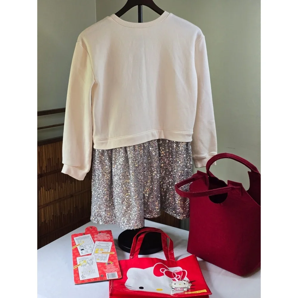 Hello Kitty The Childrens Place Sequin Dress & Accessories Bundle Kids XL
